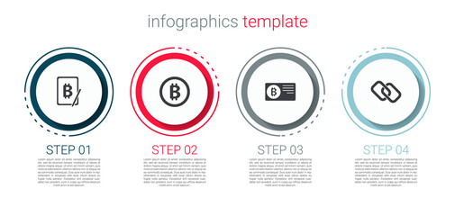 Set Mining bitcoin from tablet, Bitcoin, Credit card with and Chain link. Business infographic template. Vector.