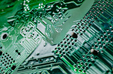 Macro Close up of printed wiring on PC circuit board