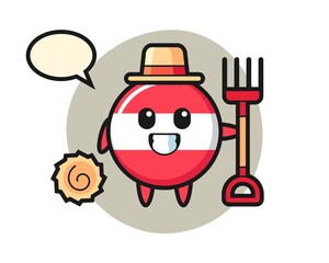 Mascot character of austria flag badge as a farmer