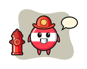 Mascot character of austria flag badge as a firefighter