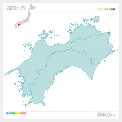 四国地方の地図・Shikoku（市町村・区分け）