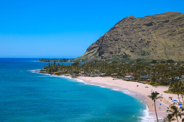 Naklejka na ściany i meble Beach, Mauna Lahilahi, Makaha, West coast of Oahu island, Hawaii 