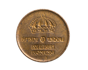 Sweden one ore coin on a white isolated background