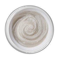 Titanium texture. Nail gel texture top view. macro shot of nail manicure polish with glitter. Metallic mousse for women, beauty care cosmetics. Isolated jar with shiny metallic beauty treatment mousse