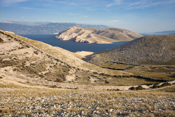 View on uninhabited Otok Prvi from the southern tip of Krk island in Kvarner Gulf, Croatia.