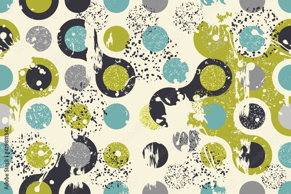 Poster Abstract seamless polka dots pattern with an effect of attrition in retro colors. Retro design. Vector shabby geometric carpet. Background for ceramic tile, wallpaper, linoleum, textile, web page