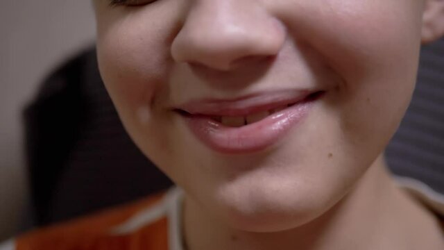 Adorable Smile with Beautiful White Straight Teeth in Teenage Boy. Part of Face