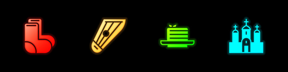 Set Valenki, Kankles, Medovik and Church building icon. Vector.