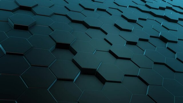 4k 3D abstract background animation hexagon metal elements surface geometric pattern moving loop. Great for ads, technical, industrial, scientific, sci-fi illustrations, etc.