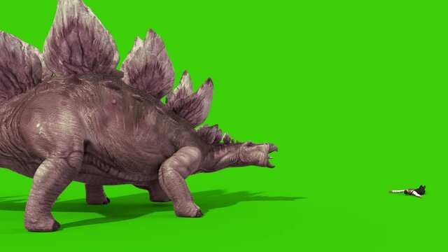Green Screen Business Man Runs Away from a Dinosaur 3D Rendering Animation 4K