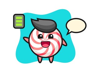 Candy mascot character with energetic gesture