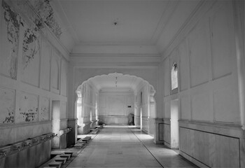 BADSHAHI MOSQUE, PAKISTAN - MARCH 06, 2018: beautiful view of badshahi mosque ablution center for background, selective focus
