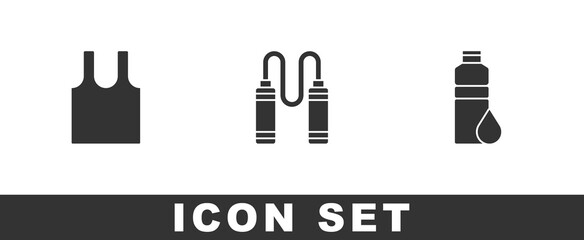 Set Sleeveless T-shirt, Jump rope and Fitness shaker icon. Vector.