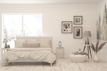 Fototapeta premium White living room with sofa. Scandinavian interior design. 3D illustration