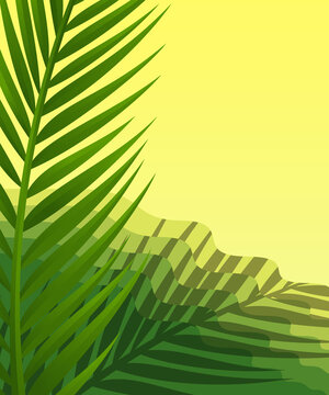 Green Palm Shadow on Hills and Yellow Sky bold flat art