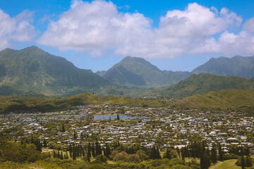 Fototapeta na wymiar Mountain view Lanikai Kailua Oahu island Hawaii | Nature Sea Landscape