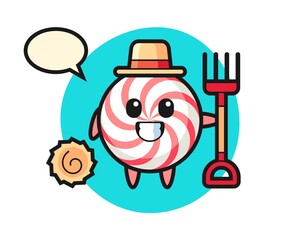 Mascot character of candy as a farmer