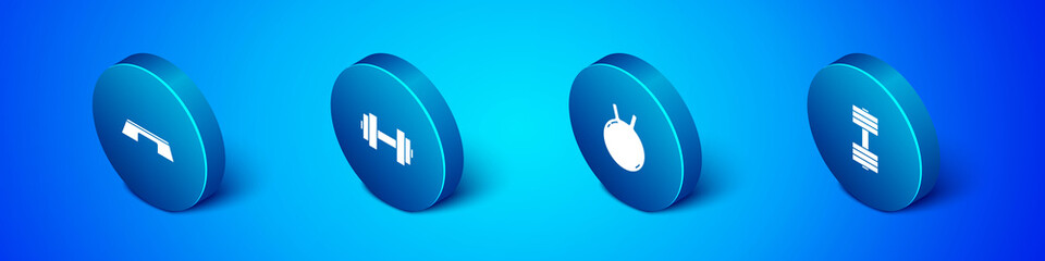 Set Isometric Step platform, Kettlebell, Dumbbell and icon. Vector.