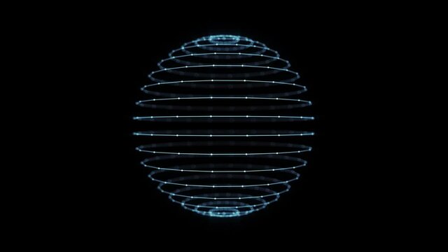 3d Sphere Box With Glowing Strokes Spinning Loop/ 4k animation of an abstract minimal background with outlined wireframe sphere logo spinning