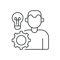 Student knowledge concept linear icon. Education. Creative. Idea concept with light bulb and gear. Vector isolated illustration. Editable stroke