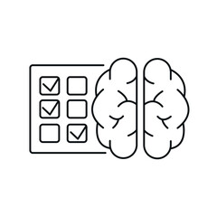 Test solutions linear icon. Answers to tasks. Brain with a sheet of paper. True or false questions. Editable stroke