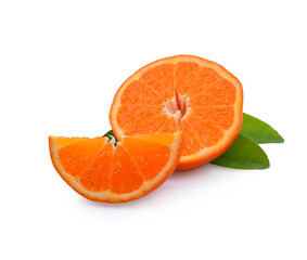 tangerine or mandarin fruit with leaves isolated on white background