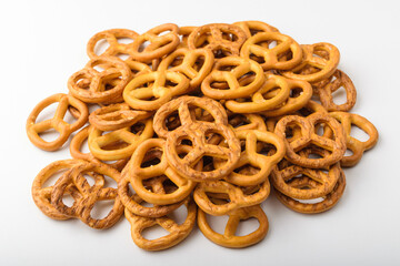 Pretzel snacks on a white background