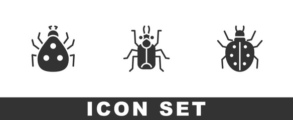 Set Ladybug, Beetle and Mite icon. Vector.