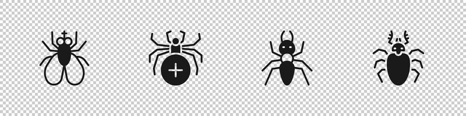 Set Insect fly, Spider, Ant and Beetle deer icon. Vector.