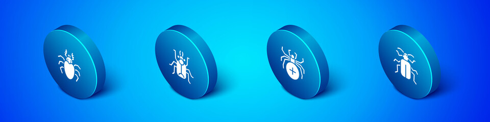 Set Isometric Beetle deer, Spider, Chafer beetle and bug icon. Vector.