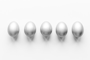 Silver eggs isolated on white background. Easter decoration background. Top view
