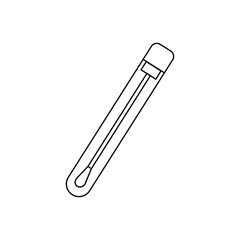 Test tube with swab sample line icon. Coronavirus testing. DNA sample. Cotton stick for nasal or saliva swab analysis.