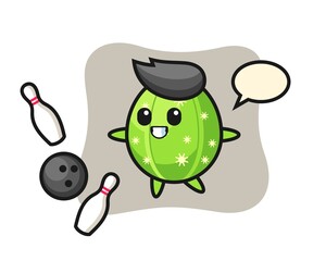 Character cartoon of cactus is playing bowling