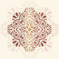Gold ornament on a beige background. Vintage pattern, paisley vector elements. Traditional Turkish, Indian motifs. Great for fabric and textile, wallpaper, packaging or any desired idea.