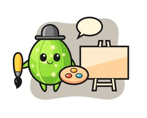 Illustration of cactus mascot as a painter
