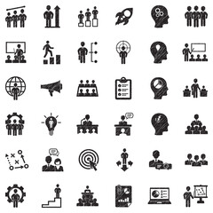Business Training Icons. Black Scribble Design. Vector Illustration.