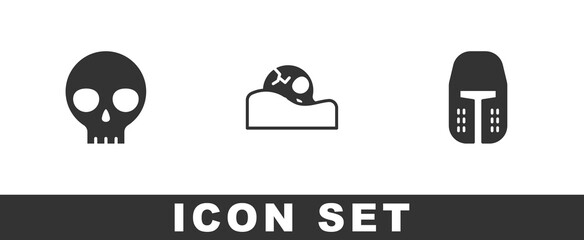 Set Human skull, and Medieval iron helmet icon. Vector.