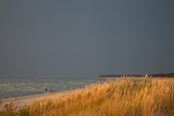 Sunset views in Latvia. Calm and beautiful Baltic sea at sunset