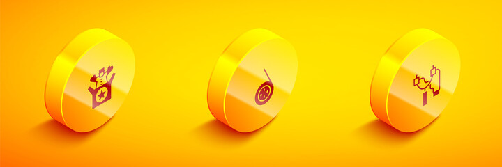 Set Isometric Jack in the box toy, Yoyo and Slingshot icon. Vector.