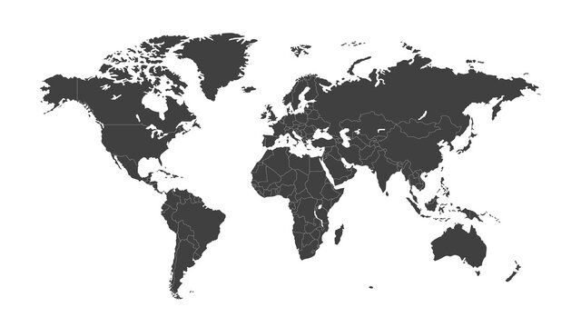 World Map On White Background. World Map Template With Continents, North And South America, Europe And Asia, Africa And Australia	
