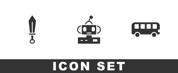 Set Sword toy, Robot and Bus icon. Vector.
