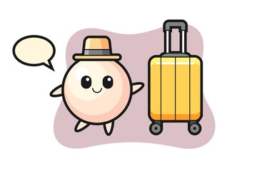 Pearl cartoon illustration with luggage on vacation