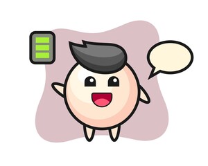 Pearl mascot character with energetic gesture