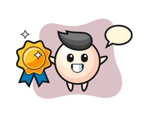 Pearl mascot illustration holding a golden badge