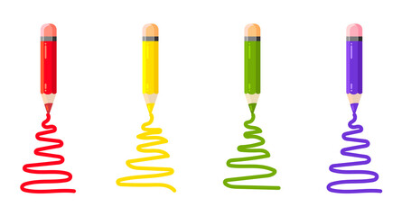 Children colored pencils for drawing in flat style. vector