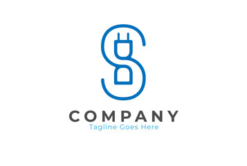 Letter S Plug logo, letter S from two cable plug combination, usable for electric or related business logos , flat design logo template,vector illustration