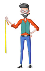 Bearded tailor holding tape measure - choose your size.