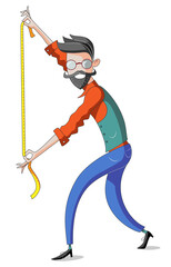 Bearded tailor holding tape measure - choose your size.