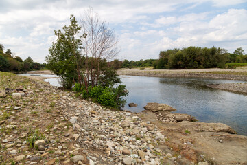 Fototapeta na wymiar the Shakhe River in the Krasnodar Territory of the Sochi District, the village of Golovinka
