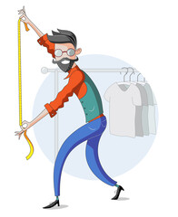 Bearded tailor holding tape measure - choose your size.